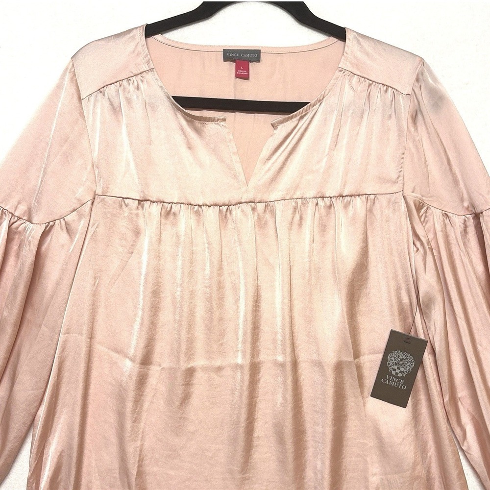 NWT Vince Camuto Pink Satin Blouse Coquette Fairy Balletcore Womens Shirt Size L - Picture 2 of 8